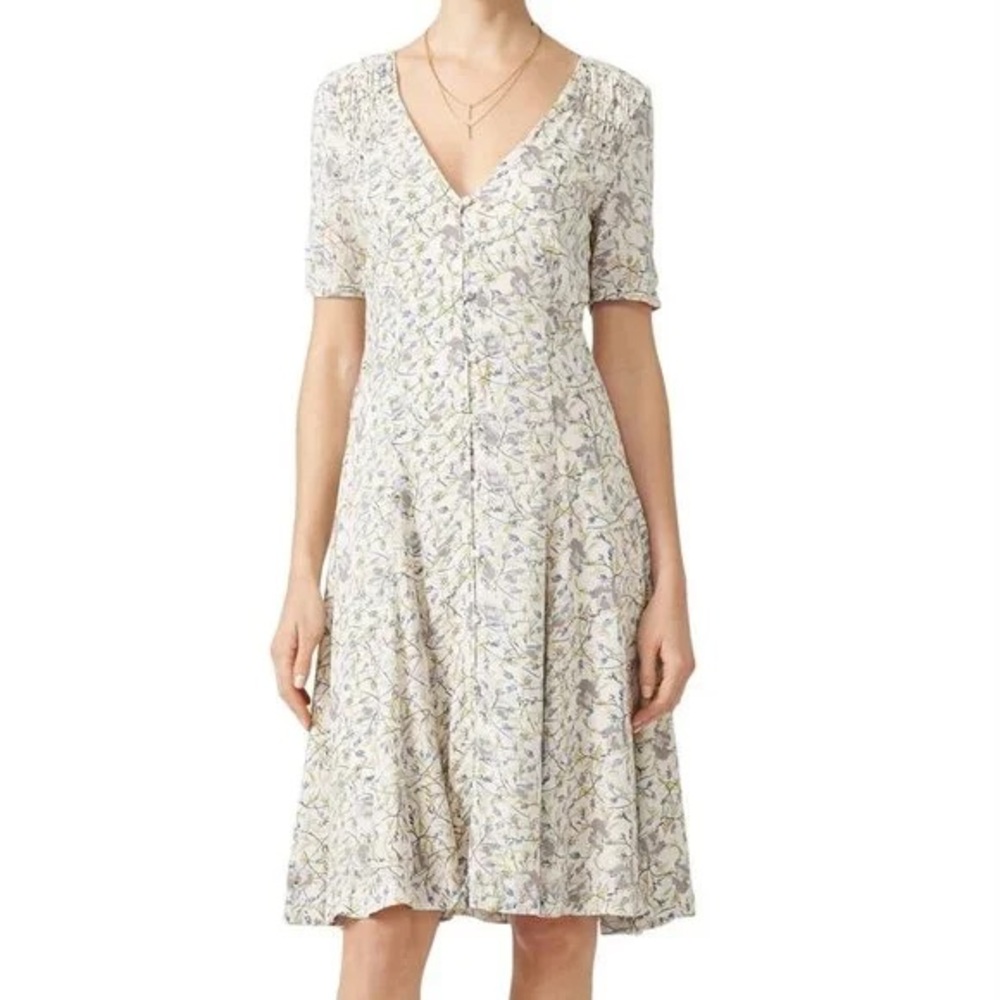 Free People Cream Floral V‑Neck Button Front Dress